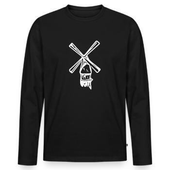 Moulin à vent vintage minimaliste nostalgique - T-shirt manches longues Premium bio Homme - noir - Devant - Nico (187cm)