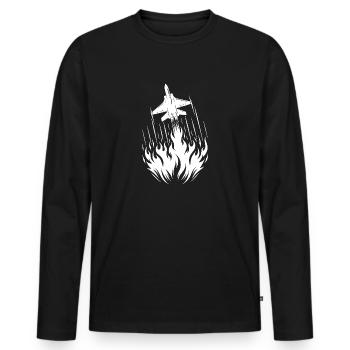 Avion de chasse Modèle D’avion Feu Flammes Vol - T-shirt manches longues Premium bio Homme - noir - Devant - Nico (187cm)