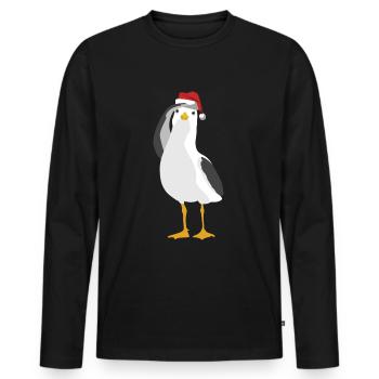 Seagull with Christmas cap Northern Germany maritime - Men's Premium Organic Long Sleeve Shirt - black - Front - Nico (187cm)