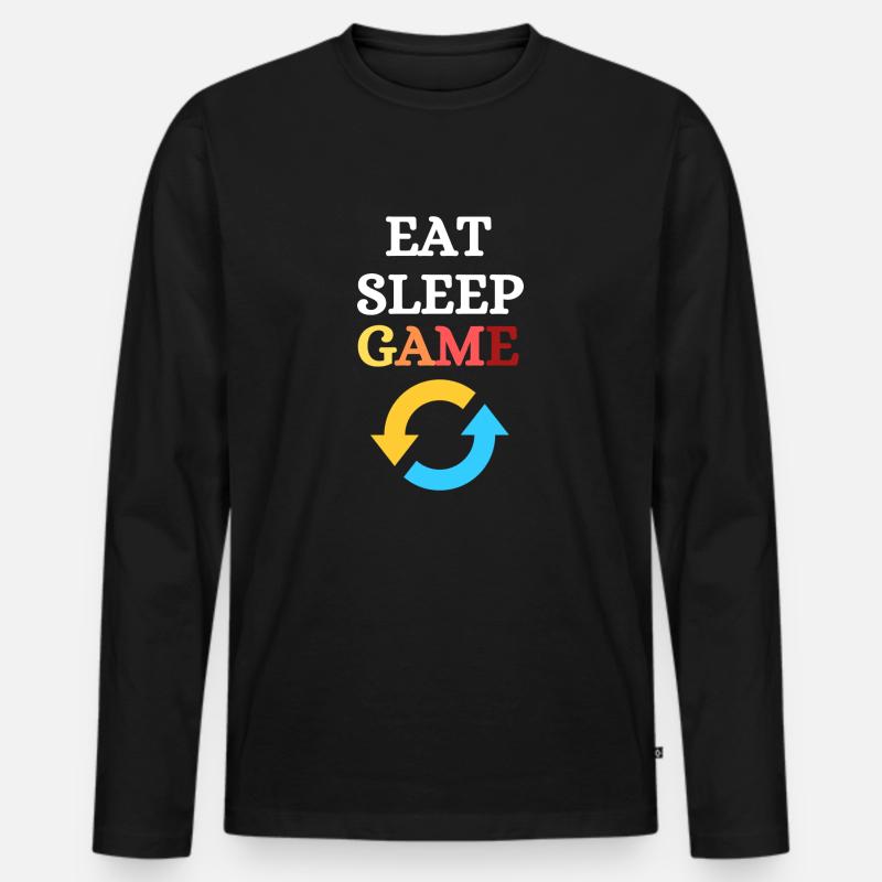 EAT SLEEP GAME REPEAT - Männer Premium Bio Langarmshirt - Schwarz
