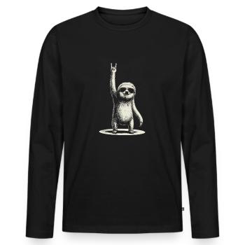 Funny sloth in rocker pose - Men's Premium Organic Long Sleeve Shirt - black - Front - Nico (187cm)