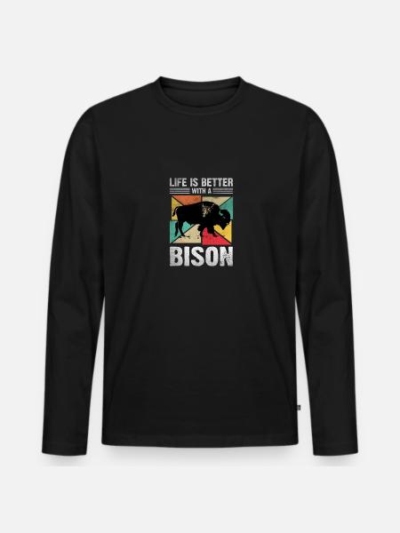 Life Is Better With A Bison - Männer Premium Bio Langarmshirt - Schwarz