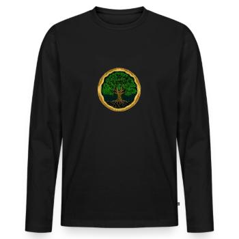 Tree of Life - digital drawing - wood look - Men's Premium Organic Long Sleeve Shirt - black - Front - Nico (187cm)