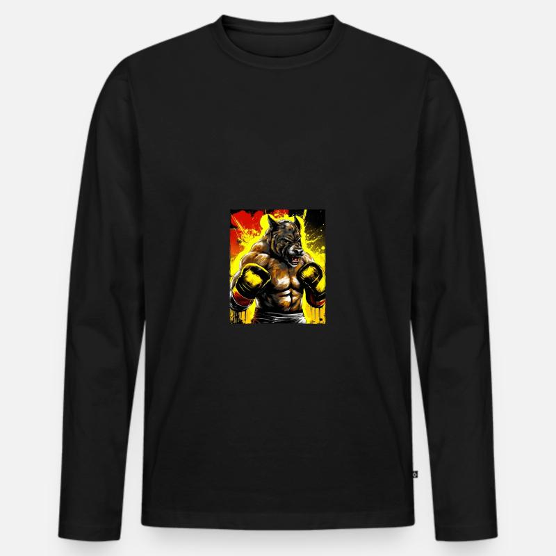 Wolf Boxer Boxen - Männer Premium Bio Langarmshirt - Schwarz