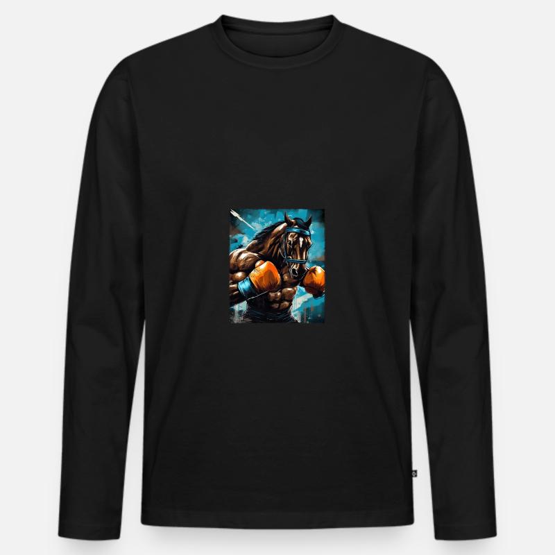 Pferd Boxer Boxen - Männer Premium Bio Langarmshirt - Schwarz
