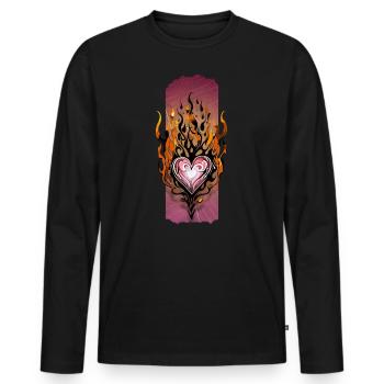 Passionate Inferno: Flaming Heart - Men's Premium Organic Long Sleeve Shirt - black - Front - Nico (187cm)