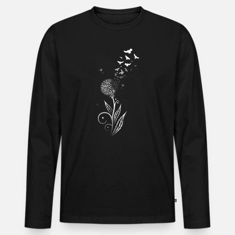 Löwenzahn. Pusteblume mit Vogelschwarm. - Männer Premium Bio Langarmshirt - Schwarz