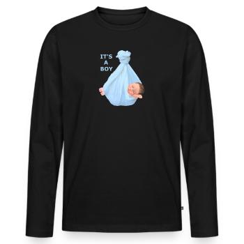 Es ist ein Junge Baby Babyparty schwanger - Männer Premium Bio Langarmshirt - Schwarz - Vorne - Nico (187cm)