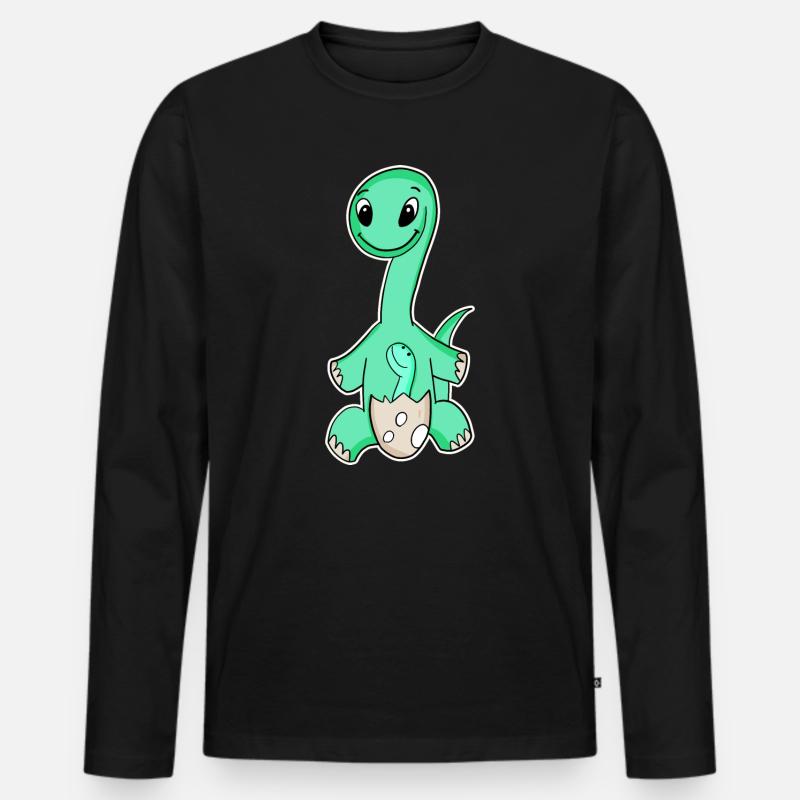 Dinosaurier mit Baby Dinosaurier - Männer Premium Bio Langarmshirt - Schwarz