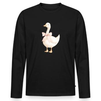 Ente mit rosa Schleife - Männer Premium Bio Langarmshirt - Schwarz - Vorne - Nico (187cm)