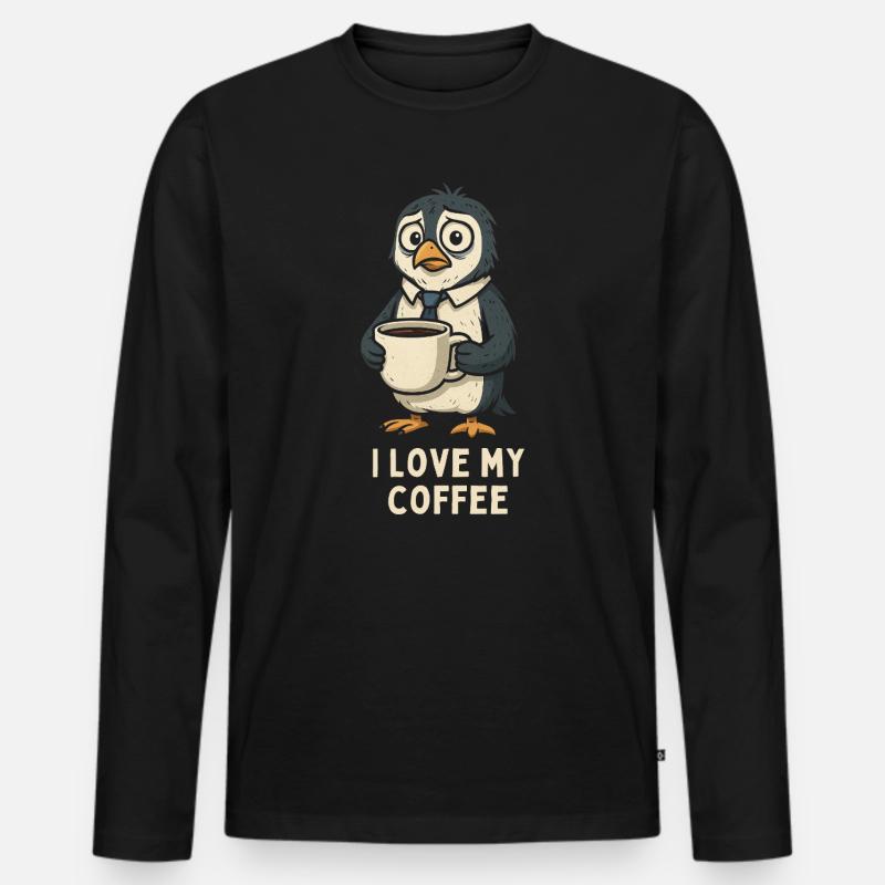 Kaffeepinguin liebt Kaffee - Männer Premium Bio Langarmshirt - Schwarz