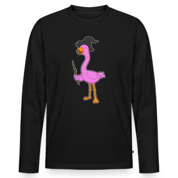 Flamingo Hexe Hexenhut - Männer Premium Bio Langarmshirt - Schwarz - Vorne - Nico (187cm)
