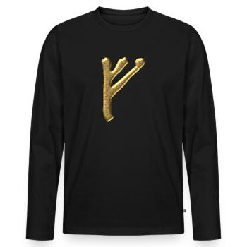 Rune Fehu - bonheur et prospérité, runes, Odin - T-shirt manches longues Premium bio Homme - noir - Devant - Nico (187cm)