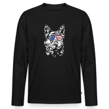 Hungarian Mudi America Flag Sunglasses Dogs - Men's Premium Organic Long Sleeve Shirt - black - Front - Nico (187cm)