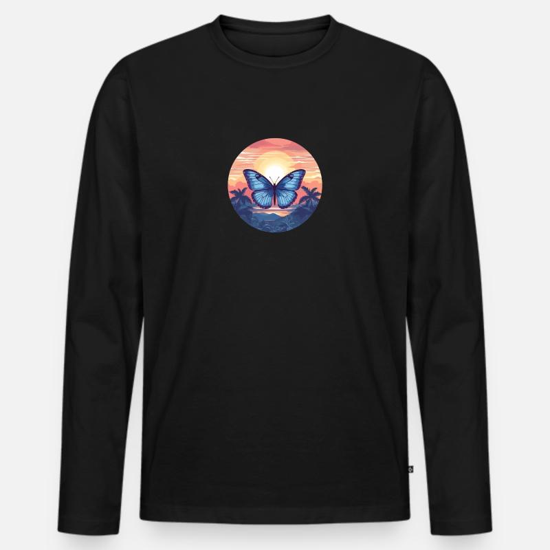 Blauer Morpho-Schmetterling - Männer Premium Bio Langarmshirt - Schwarz