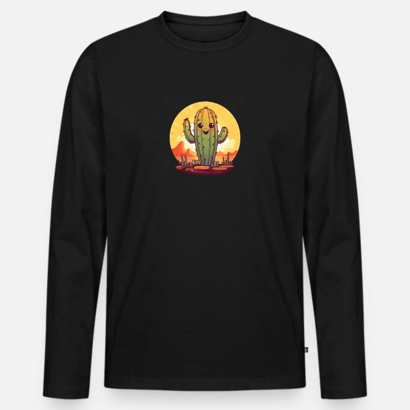 Kaktus - Männer Premium Bio Langarmshirt - Schwarz