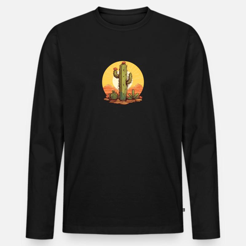 Kaktus - Männer Premium Bio Langarmshirt - Schwarz