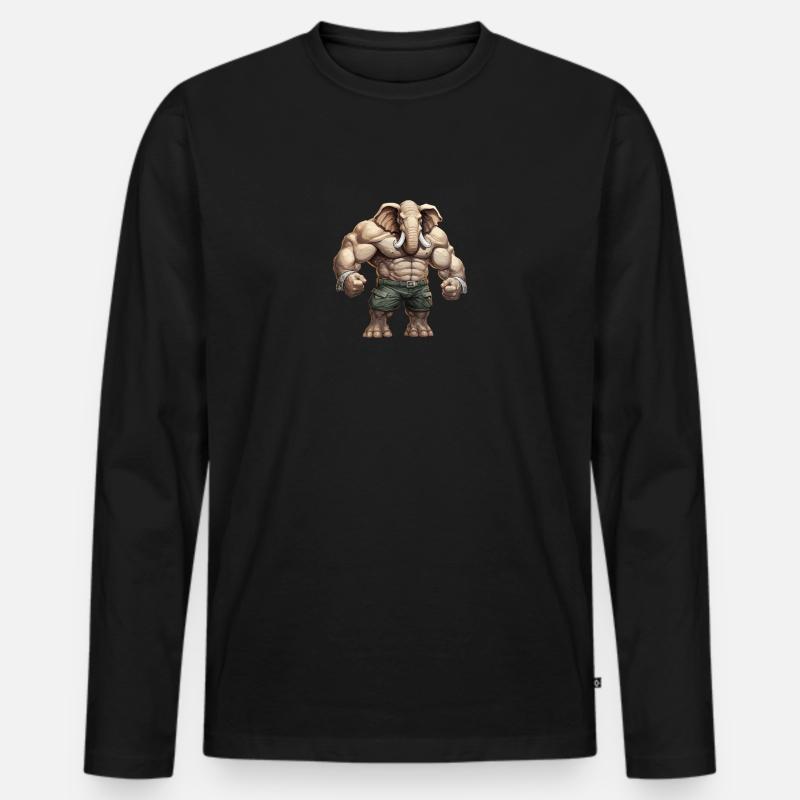 Bodybuilder Elefant - Männer Premium Bio Langarmshirt - Schwarz