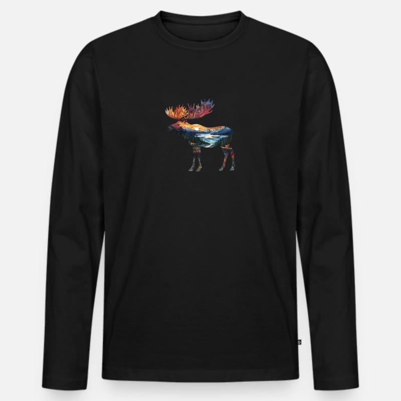 Elch - Männer Premium Bio Langarmshirt - Schwarz