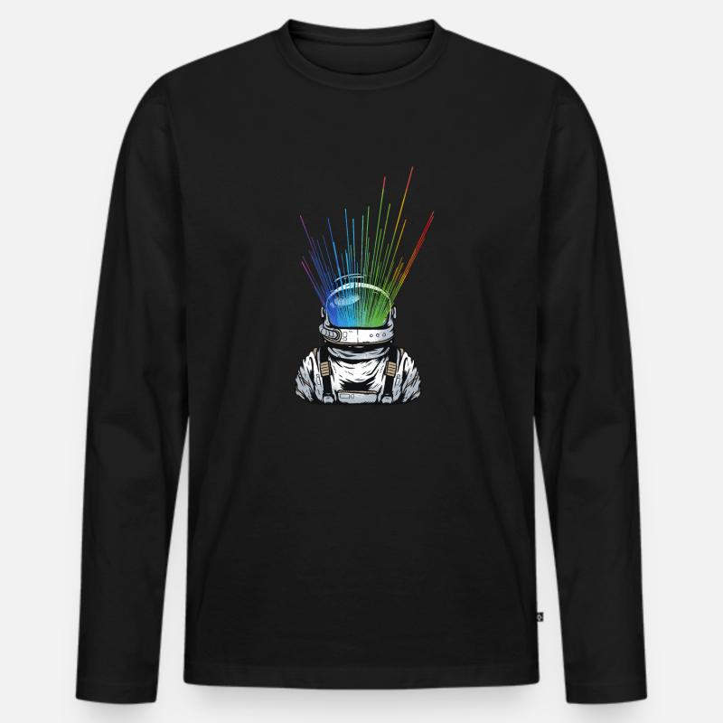 Space Light Astronaut - Regenbogen Strahlen - Männer Premium Bio Langarmshirt - Schwarz