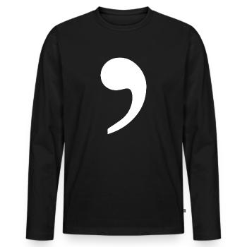 virgule blanc tendance idée cadeau ponctuation - T-shirt manches longues Premium bio Homme - noir - Devant - Nico (187cm)