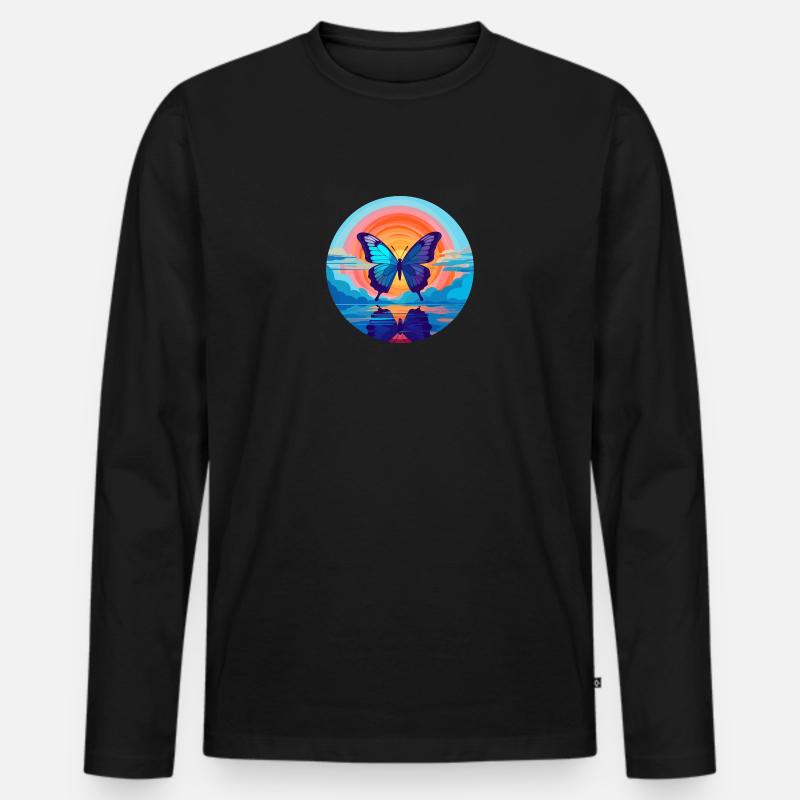 Blauer Morpho-Schmetterling - Männer Premium Bio Langarmshirt - Schwarz