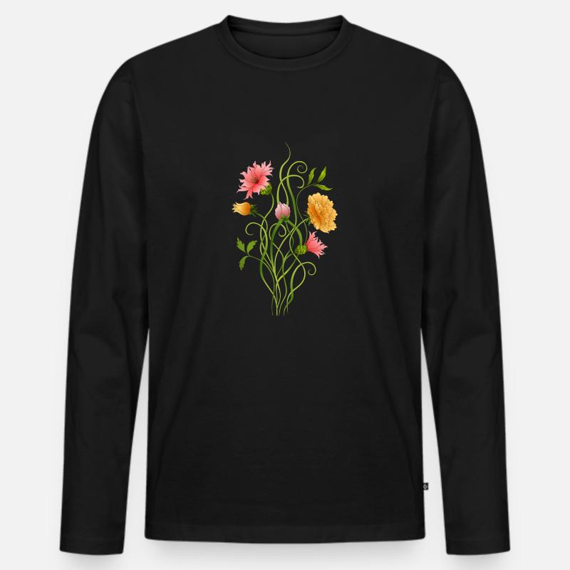 Blumen - Männer Premium Bio Langarmshirt - Schwarz
