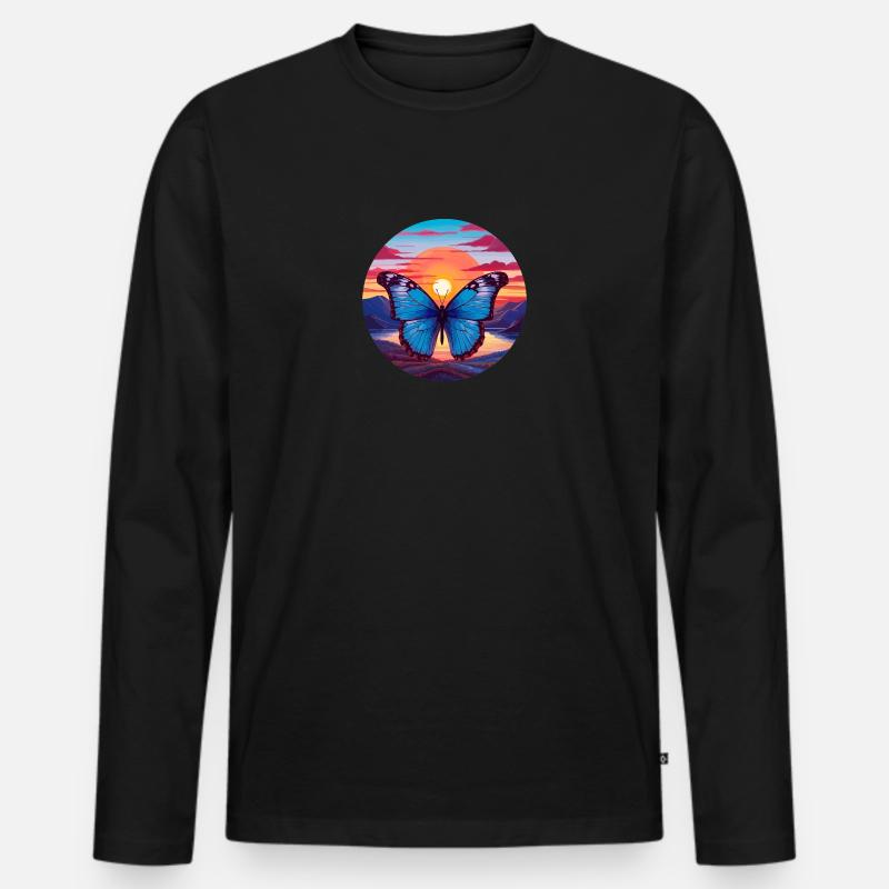 Blauer Morpho-Schmetterling - Männer Premium Bio Langarmshirt - Schwarz
