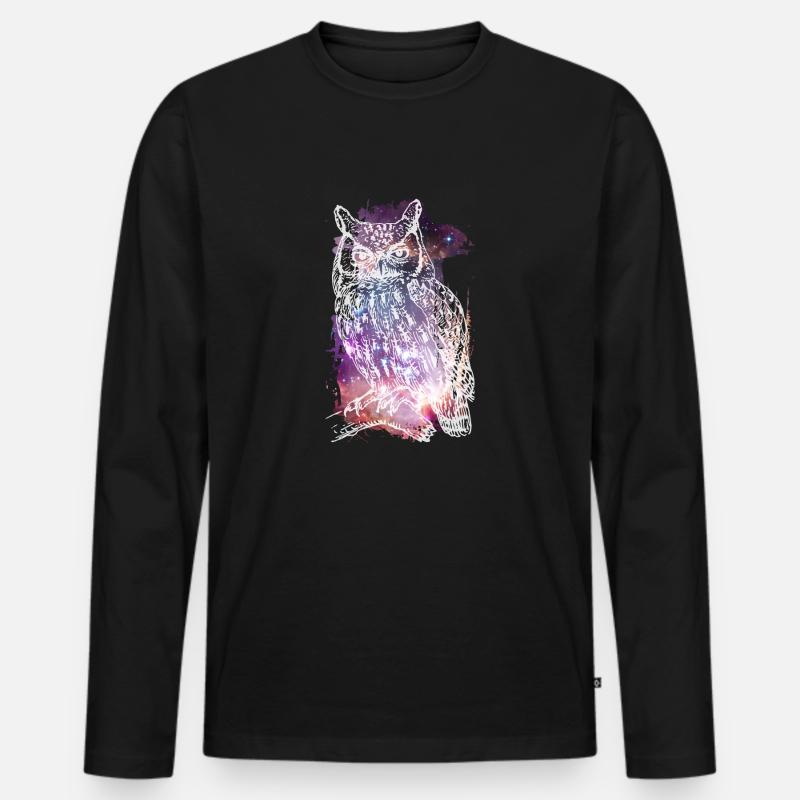 Die kosmische Eule - Männer Premium Bio Langarmshirt - Schwarz