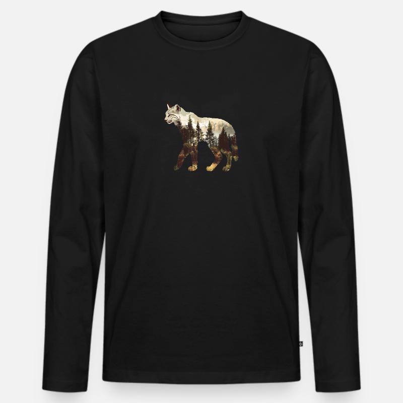 Luchs - Männer Premium Bio Langarmshirt - Schwarz
