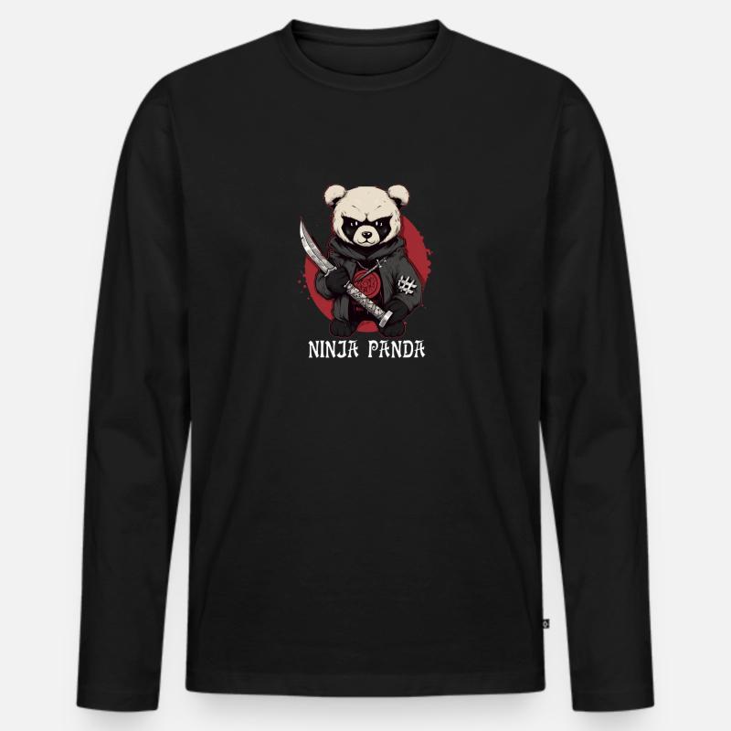 Ninja Panda - Männer Premium Bio Langarmshirt - Schwarz