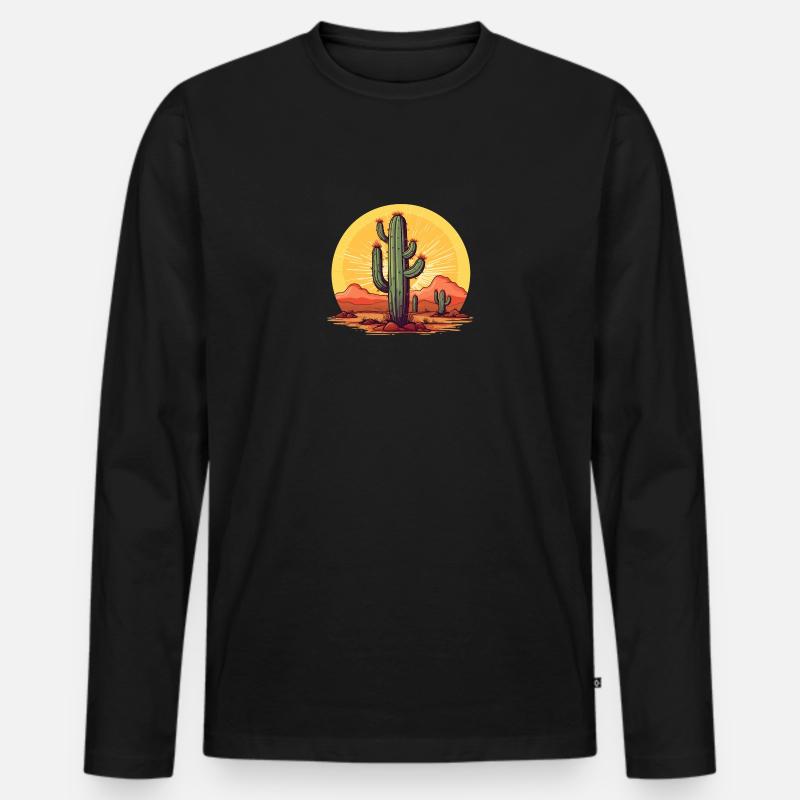 Kaktus - Männer Premium Bio Langarmshirt - Schwarz