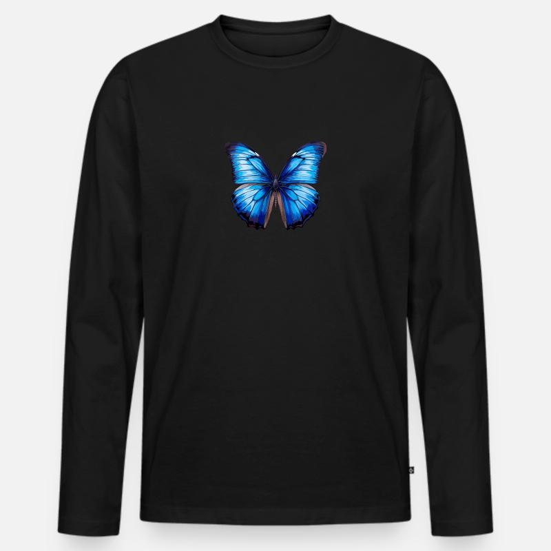 Blauer Morpho-Schmetterling - Männer Premium Bio Langarmshirt - Schwarz