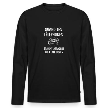 quand les téléphones étaient attachés - T-shirt manches longues Premium bio Homme - noir - Devant - Nico (187cm)