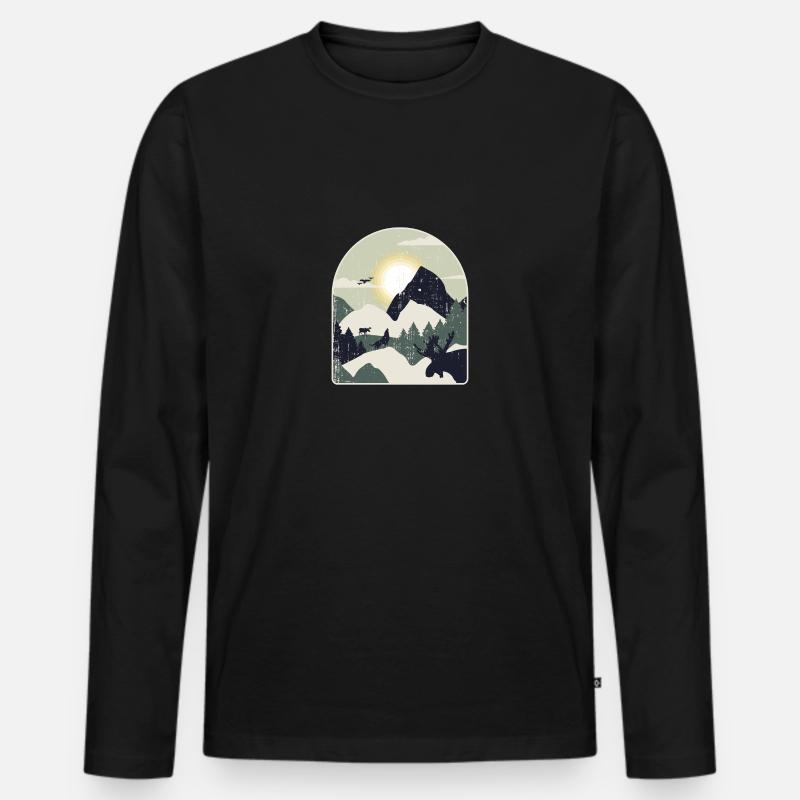 Natur Wald Berge Wandern - Männer Premium Bio Langarmshirt - Schwarz