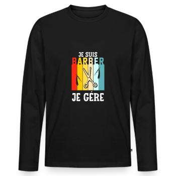je suis barber - T-shirt manches longues Premium bio Homme - noir - Devant - Nico (187cm)