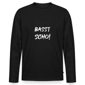 BASST SCHO! - Männer Premium Bio Langarmshirt - Schwarz - Vorne - Nico (187cm)