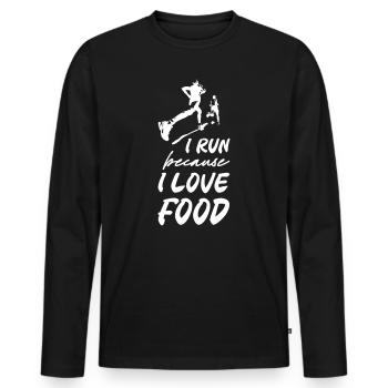 Je cours parce que j’aime la nourriture - T-shirt manches longues Premium bio Homme - noir - Devant - Nico (187cm)