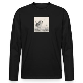Beagle Pencil Drawing with Dandelion - Men's Premium Organic Long Sleeve Shirt - black - Front - Nico (187cm)