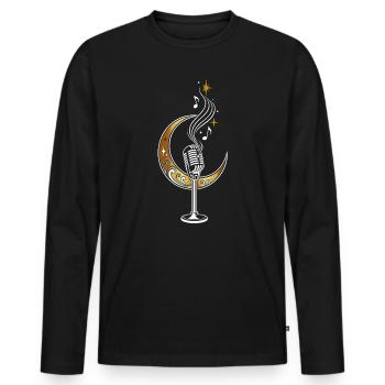 Microphone avec Lune en Croissant de Lune – Motif musical - T-shirt manches longues Premium bio Homme - noir - Devant - Nico (187cm)