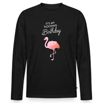 C’est mon troupeau d’anniversaire Bday Flamingo - T-shirt manches longues Premium bio Homme - noir - Devant - Nico (187cm)