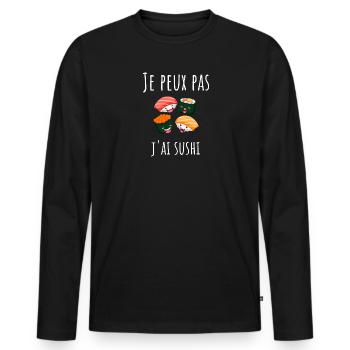 Je peux pas j'ai sushi. - T-shirt manches longues Premium bio Homme - noir - Devant - Nico (187cm)