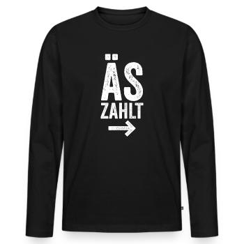 ÄS ZAHLT! - Männer Premium Bio Langarmshirt - Schwarz - Vorne - Nico (187cm)