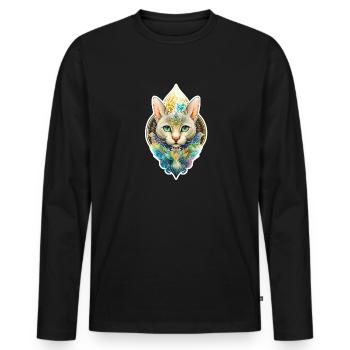 Spirituell Yoga Katzen Mandala Aquarell Katze Tier - Männer Premium Bio Langarmshirt - Schwarz - Vorne - Nico (187cm)