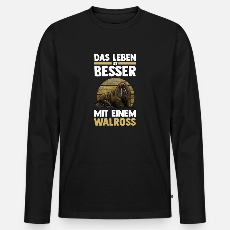 Walross - Männer Premium Bio Langarmshirt - Schwarz