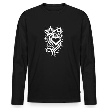Composition de tatouage de cœurs et d’étoiles - T-shirt manches longues Premium bio Homme - noir - Devant - Nico (187cm)