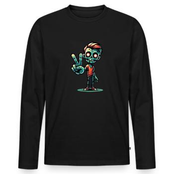 Zombie Peacezeichen - Männer Premium Bio Langarmshirt - Schwarz - Vorne - Nico (187cm)