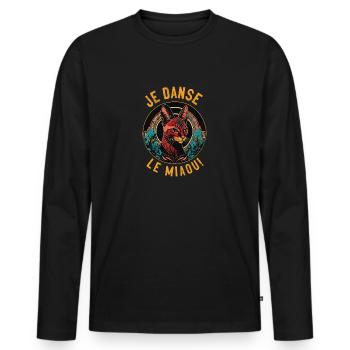 Portrait de chat art-déco : Je danse le miaou! - T-shirt manches longues Premium bio Homme - noir - Devant - Nico (187cm)