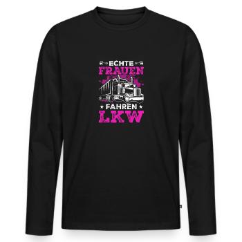 Echte Frauen fahren LKW Fahrerin - Männer Premium Bio Langarmshirt - Schwarz - Vorne - Nico (187cm)