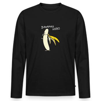 Banana Hero (b) - Men's Premium Organic Long Sleeve Shirt - black - Front - Nico (187cm)